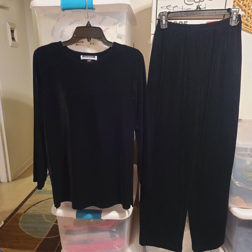 Vintage Leslie Fay Black Velvet Pant Suit Size Small